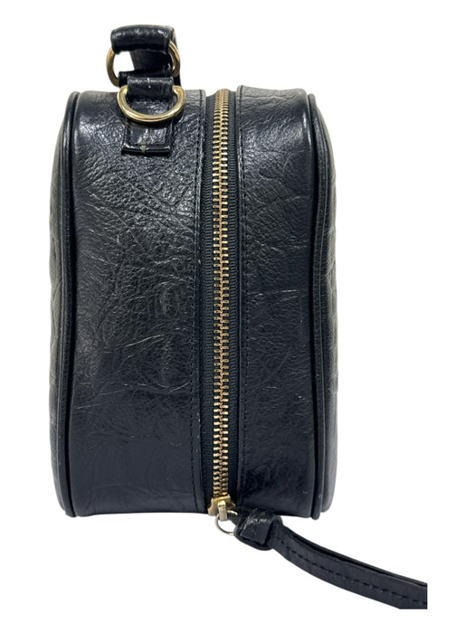 Indigolush Black Leather Crocodile Embossed Gold Hardware Zip closure Bag Black / S