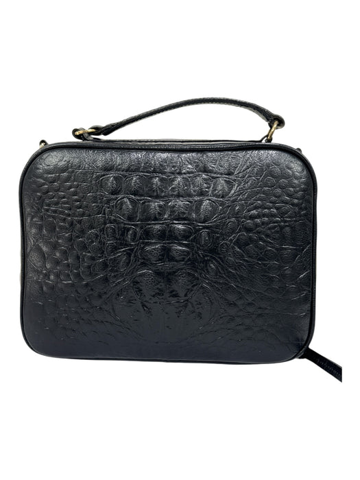 Indigolush Black Leather Crocodile Embossed Gold Hardware Zip closure Bag Black / S