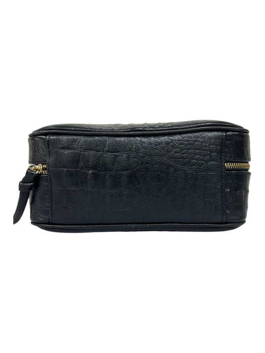 Indigolush Black Leather Crocodile Embossed Gold Hardware Zip closure Bag Black / S