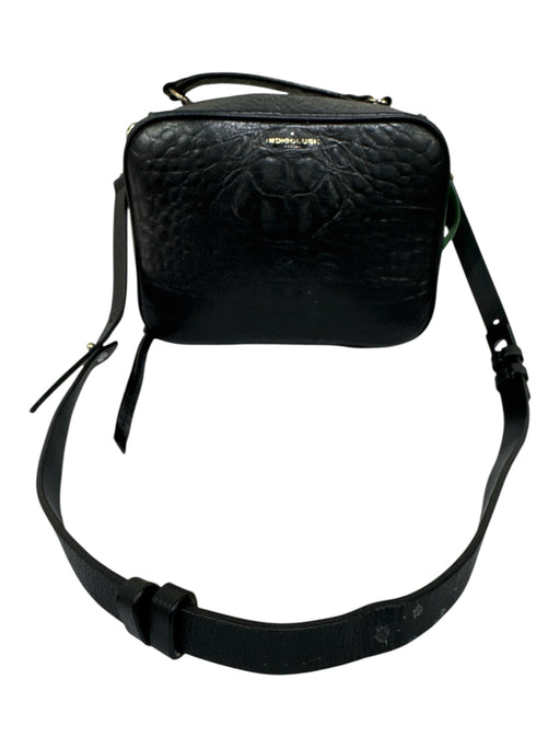 Indigolush Black Leather Crocodile Embossed Gold Hardware Zip closure Bag Black / S