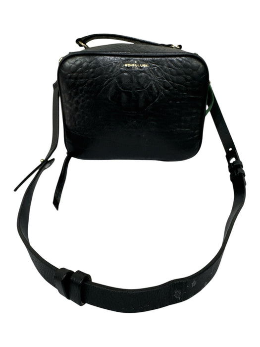 Indigolush Black Leather Crocodile Embossed Gold Hardware Zip closure Bag Black / S