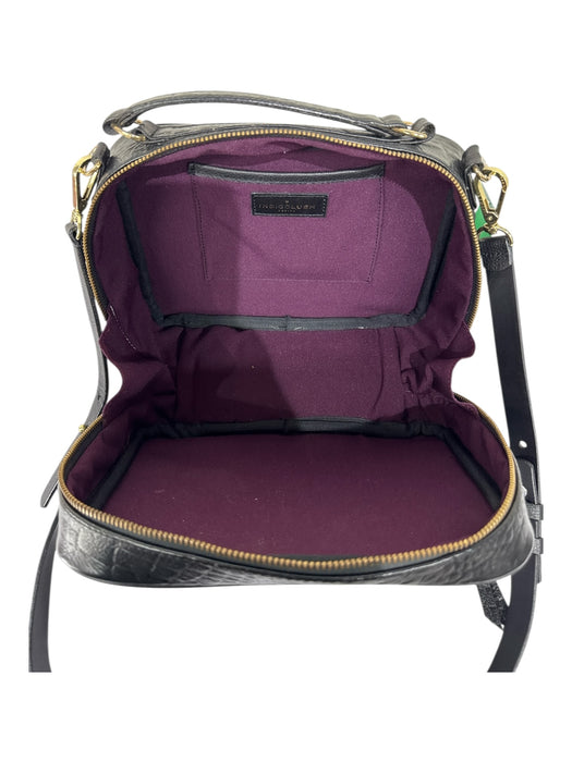 Indigolush Black Leather Crocodile Embossed Gold Hardware Zip closure Bag Black / S