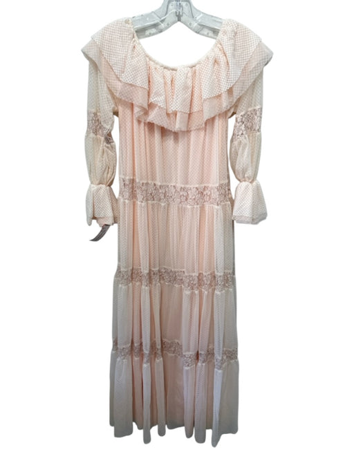 HAH Size M/L Peach Pink Nylon & Spandex Sheer Sleeves Lace Overlay Maxi Dress Peach Pink / M/L