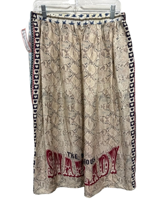 Me369 Size M/L Beige, Red, Multi Viscose Satin Snake Print Elastic Waist Skirt Beige, Red, Multi / M/L