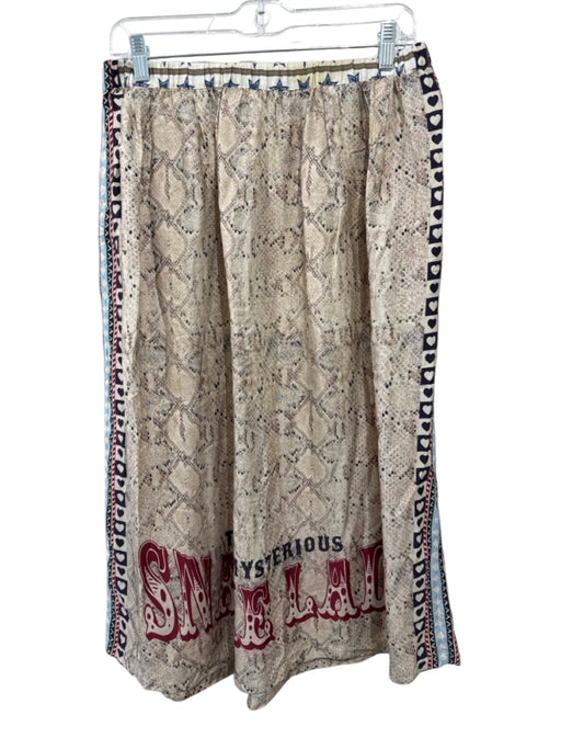 Me369 Size M/L Beige, Red, Multi Viscose Satin Snake Print Elastic Waist Skirt Beige, Red, Multi / M/L