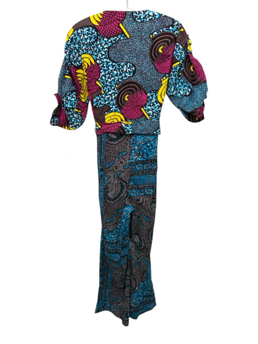Ohema Ohene Size M Blue, White, Multi Cotton All Over Print Buttons Jumpsuit Blue, White, Multi / M
