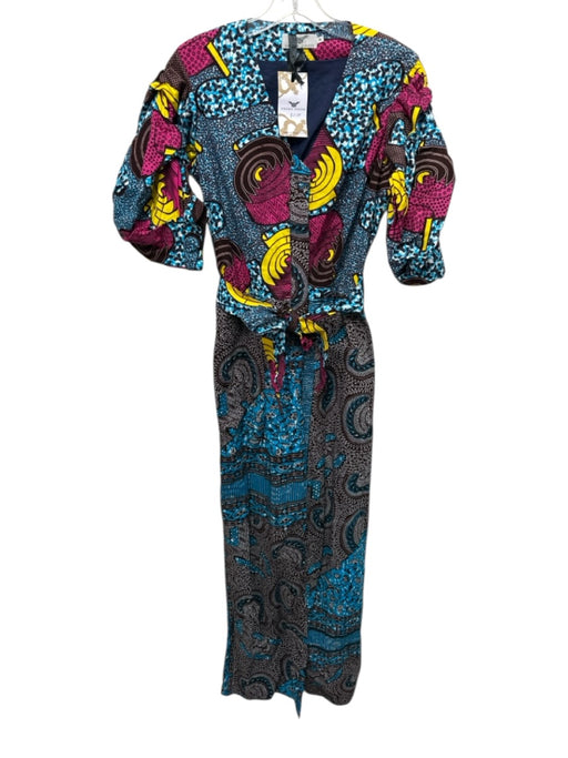 Ohema Ohene Size M Blue, White, Multi Cotton All Over Print Buttons Jumpsuit Blue, White, Multi / M