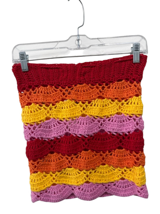 Elexiay Size S Red, Orange, Pink Cotton & Acrylic Loose Knit Scalloped Skirt Red, Orange, Pink / S
