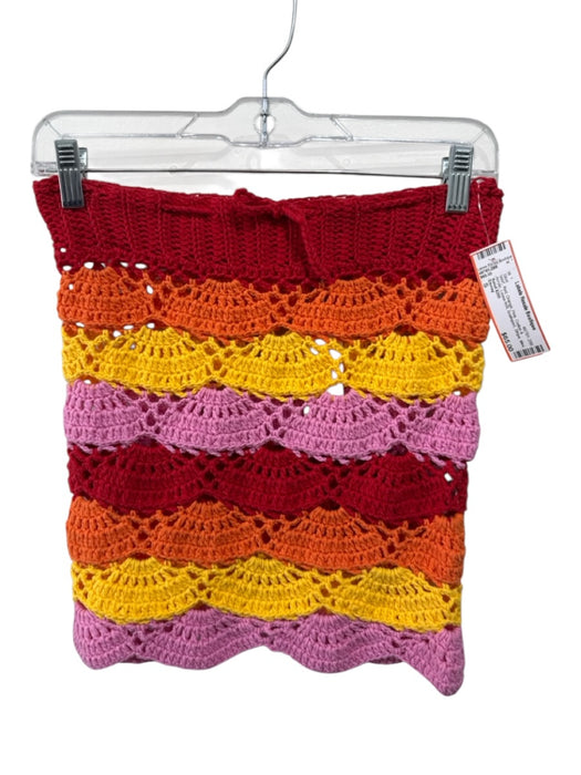 Elexiay Size S Red, Orange, Pink Cotton & Acrylic Loose Knit Scalloped Skirt Red, Orange, Pink / S