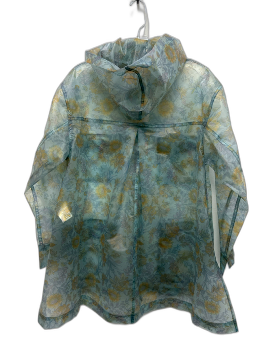 Free People Size XS Blue & Yellow Polyurethane Floral Hooded Rain Jacket Blue & Yellow / XS