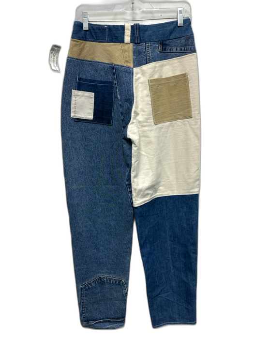 Hargan Denim Size 28 Blue, White, Tan Cotton Patchwork Colorblock Pants Blue, White, Tan / 28
