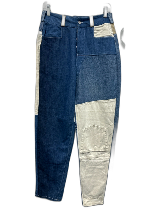 Hargan Denim Size 28 Blue, White, Tan Cotton Patchwork Colorblock Pants Blue, White, Tan / 28