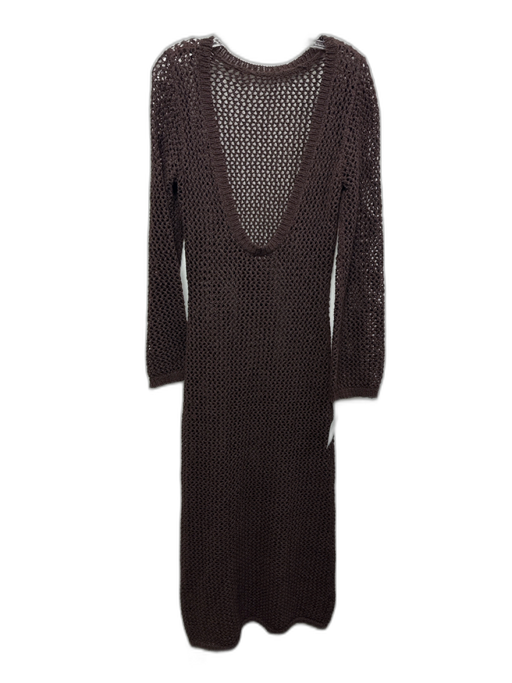 Monday Swimwear Size S Brown Cotton Blend Crochet Scoop Neck Midi Cover Up Dress Brown / S
