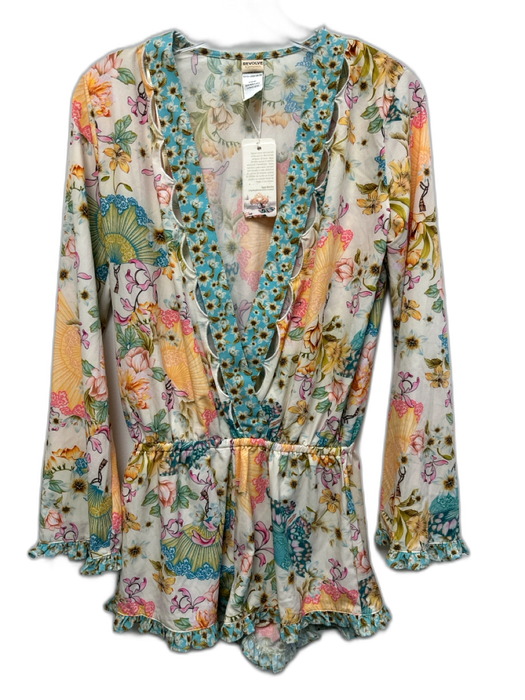 Revolve x aguabendita Size S cream, orange, turquoise Polyester Blend Romper cream, orange, turquoise / S