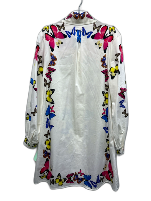 Meghan Fabulous Size M White & Multi Cotton Blend Butterflies Button Down Dress White & Multi / M
