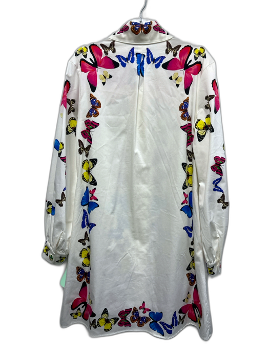 Meghan Fabulous Size M White & Multi Cotton Blend Butterflies Button Down Dress White & Multi / M