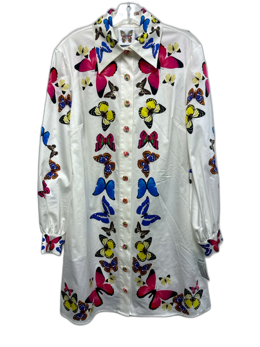 Meghan Fabulous Size M White & Multi Cotton Blend Butterflies Button Down Dress White & Multi / M