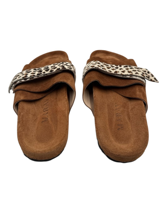 Marav Shoe Size 39 Brown & White Suede Ponyhair Leopard Velcro Slide Sandals Brown & White / 39