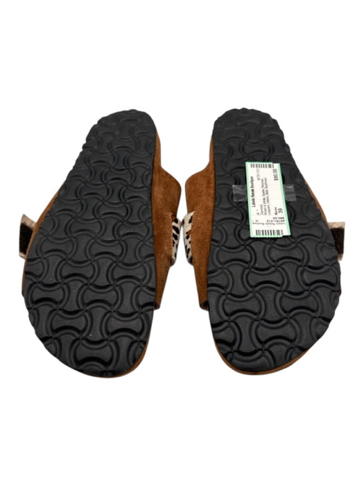 Marav Shoe Size 39 Brown & White Suede Ponyhair Leopard Velcro Slide Sandals Brown & White / 39