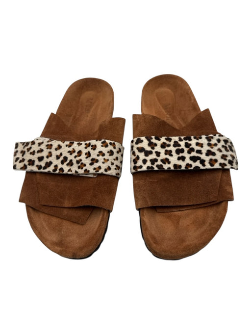 Marav Shoe Size 39 Brown & White Suede Ponyhair Leopard Velcro Slide Sandals Brown & White / 39