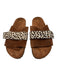 Marav Shoe Size 39 Brown & White Suede Ponyhair Leopard Velcro Slide Sandals Brown & White / 39