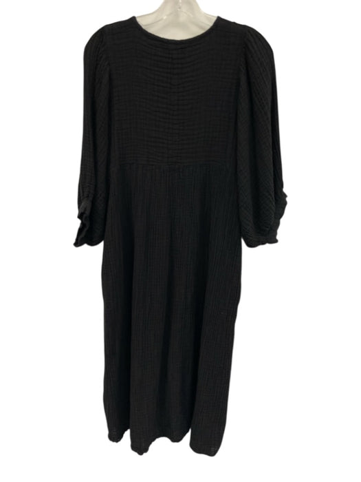 Daughters of India Size L Black Cotton Gauze Tie Front Midi Dress Black / L
