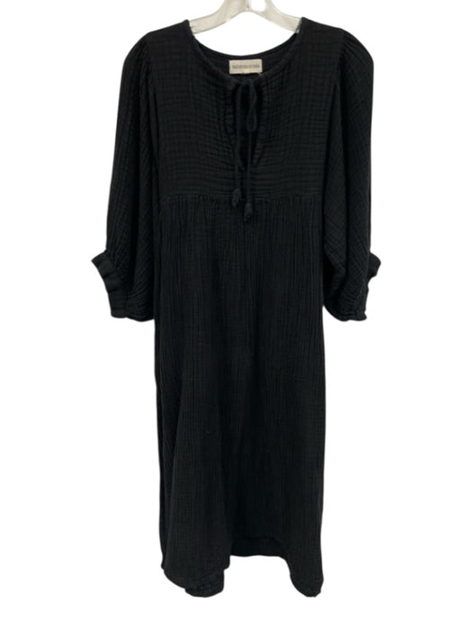 Daughters of India Size L Black Cotton Gauze Tie Front Midi Dress Black / L