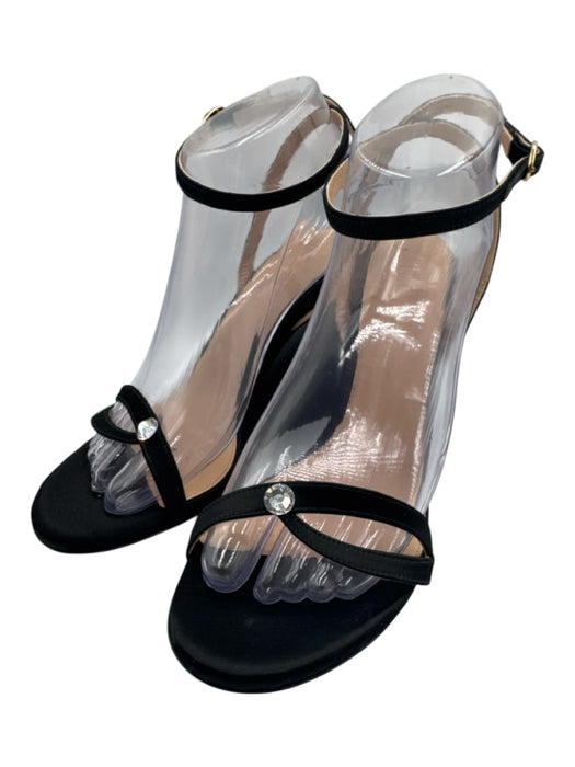 Sitrene Shoe Size 39 Black Satin Upper Leather Ankle Strap Embellished Sandals Black / 39