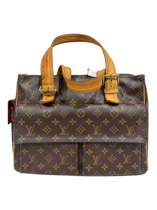 Louis Vuitton Brown & Beige Coated Leather Zip Close Top Handles Monogram Bag Brown & Beige