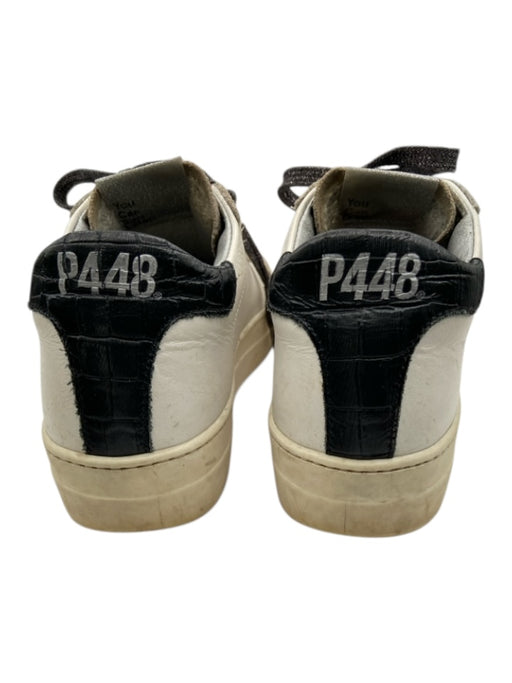 P448 Shoe Size 37 White & Black Leather Low Top lace up Metallic Sneakers White & Black / 37