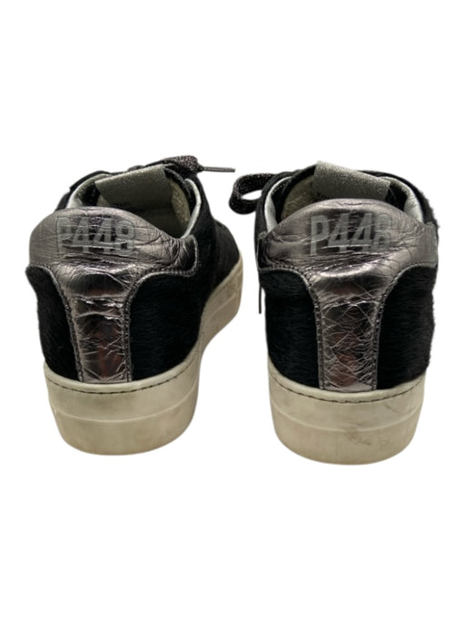 P448 Shoe Size 37 Black & White Leather Low Top lace up Pony Hair Sneakers Black & White / 37