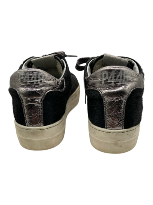 P448 Shoe Size 37 Black & White Leather Low Top lace up Pony Hair Sneakers Black & White / 37