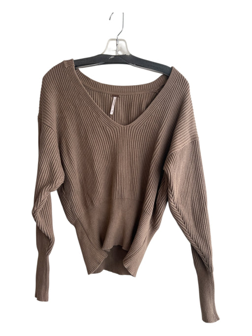 Free People Size XS Green Cotton Blend Knit Ribbed V Neck Oversized Sweater Green / XS