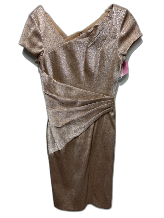Theia Size 2 Gold & Silver Polyester Blend Metallic Thread Rouched Side Dress Gold & Silver / 2
