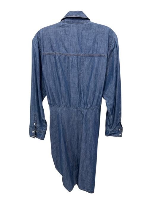 Veronica Beard Jeans Size 6 Blue Cotton Blend Chambray Ruched Button Down Dress Blue / 6