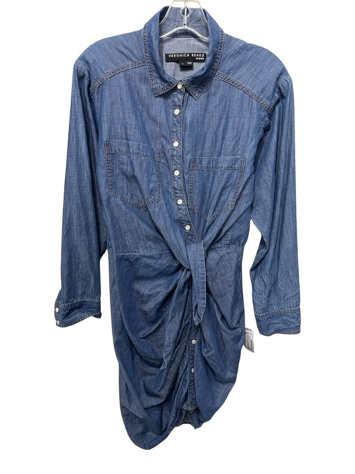 Veronica Beard Jeans Size 6 Blue Cotton Blend Chambray Ruched Button Down Dress Blue / 6