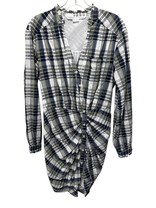 Veronica Beard Size 6 Navy Blue, White, Green Cotton Blend Plaid Dress Navy Blue, White, Green / 6