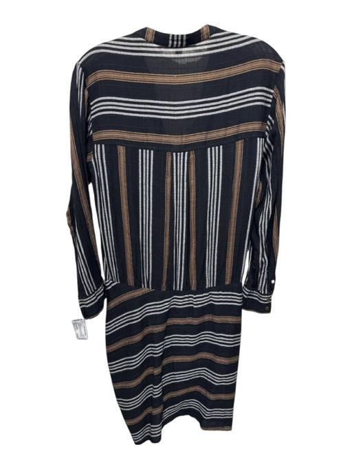 Veronica Beard Size 6 Black, Brown, White Cotton Blend Ruched Stripes Dress Black, Brown, White / 6