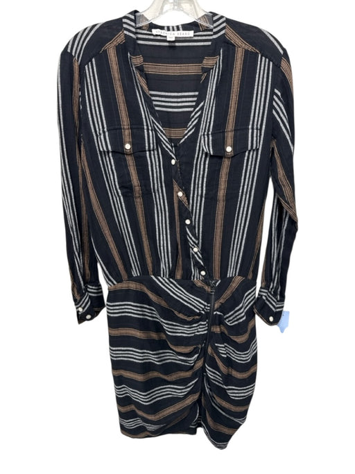 Veronica Beard Size 6 Black, Brown, White Cotton Blend Ruched Stripes Dress Black, Brown, White / 6