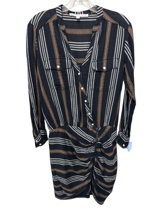Veronica Beard Size 6 Black, Brown, White Cotton Blend Ruched Stripes Dress Black, Brown, White / 6