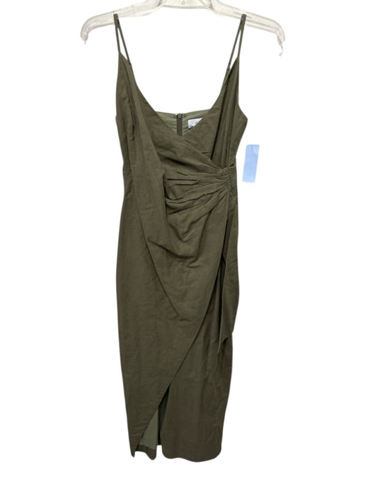 Greylin Size XS Olive Green Cotton Blend Gathered Side Wrap Midi Dress Olive Green / XS