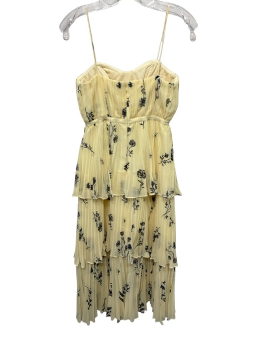 Self Portrait Size 4 Yellow & Black Polyester Pleated Flroal & Polka Dot Dress Yellow & Black / 4