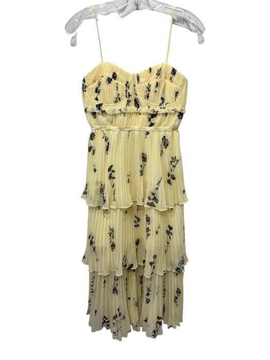 Self Portrait Size 4 Yellow & Black Polyester Pleated Flroal & Polka Dot Dress Yellow & Black / 4