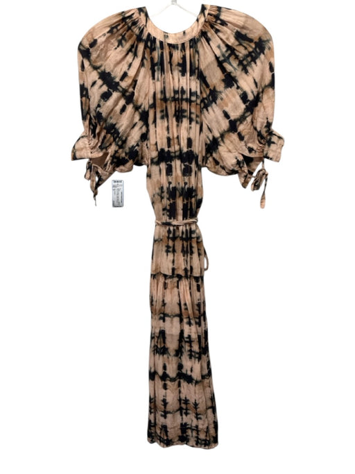 Ulla Johnson Size S Brown & Black Cotton Blend Sash Tie Dye Tie V Neck Dress Brown & Black / S