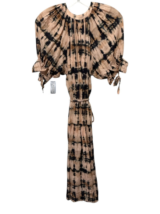 Ulla Johnson Size S Brown & Black Cotton Blend Sash Tie Dye Tie V Neck Dress Brown & Black / S