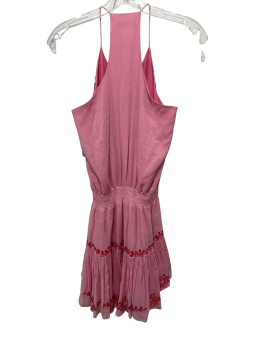 Karina Grimaldi Size S Pink & Red Cotton Embroidered Beaded Smocked Waist Dress Pink & Red / S