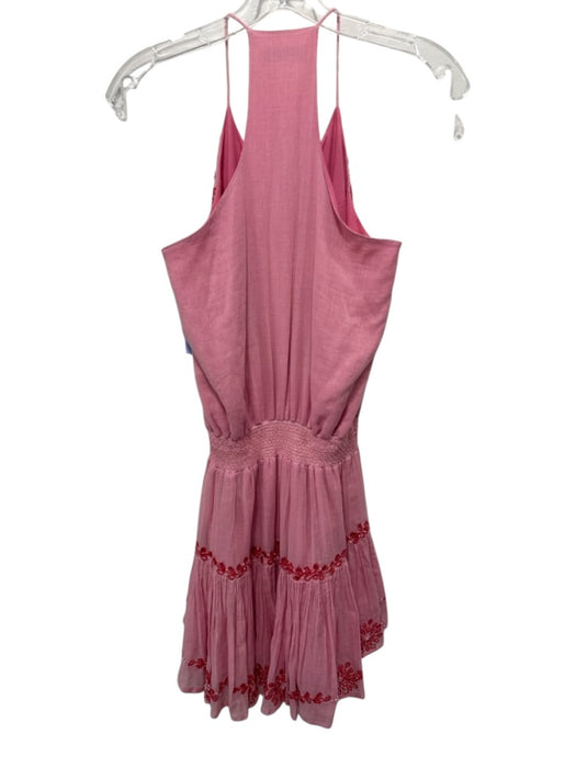 Karina Grimaldi Size S Pink & Red Cotton Embroidered Beaded Smocked Waist Dress Pink & Red / S
