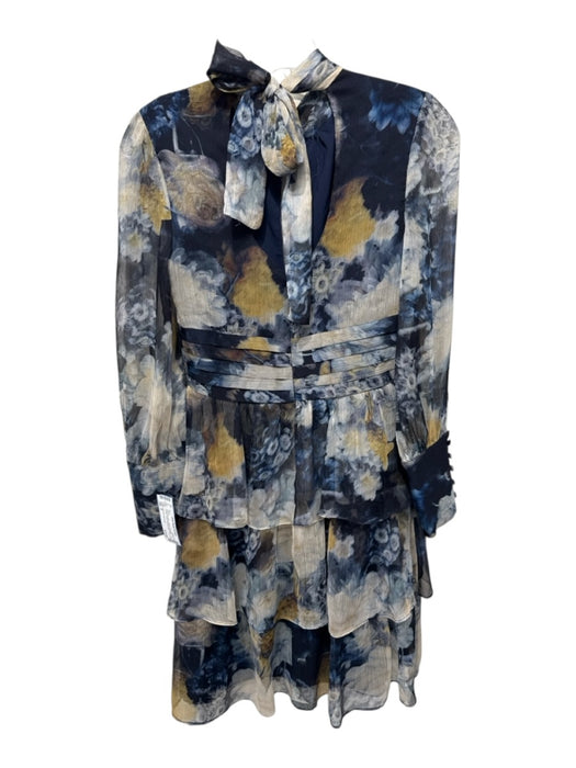 Amanda Uprichard Size P navy blue, gray, yellow Polyester Crinkle Floral Dress navy blue, gray, yellow / P