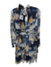 Amanda Uprichard Size P navy blue, gray, yellow Polyester Crinkle Floral Dress navy blue, gray, yellow / P
