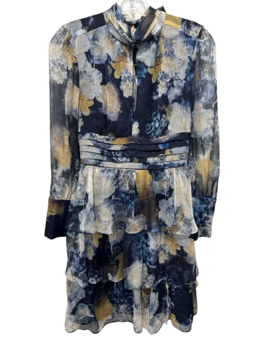 Amanda Uprichard Size P navy blue, gray, yellow Polyester Crinkle Floral Dress navy blue, gray, yellow / P